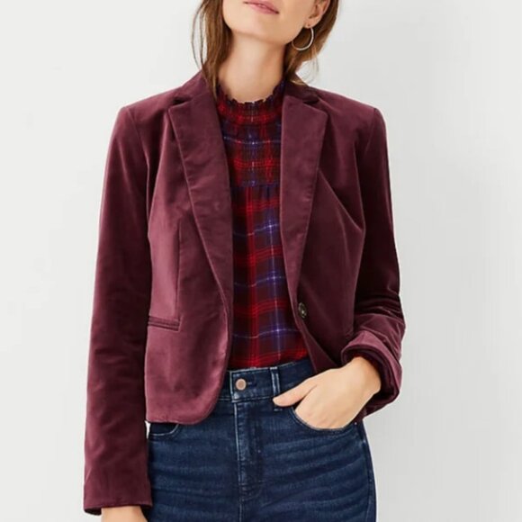 Ann Taylor Merlot Velvet Blazer, Size: 2 - Picture 9 of 10